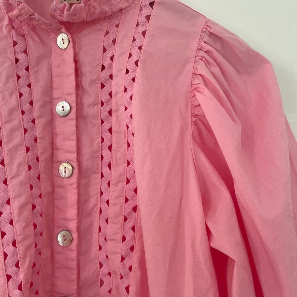 Esqualo puffed sleeve pink cotton poplin blouse - Picture 6 of 11